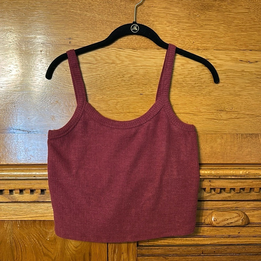 Old Navy Y2K Coquette Ribbed Knit Tank Top Burgundy Maroon Scoop Neck Crop NEW